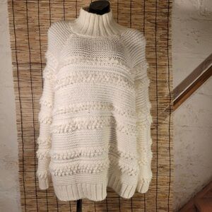 Lou & Grey Turtleneck Textured Pom Pom Knit Sweater